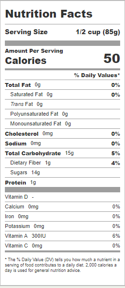 cotton candy grape nutritional facts. 1/2 cup serving size. 50 calories. 14 grams of sugar.