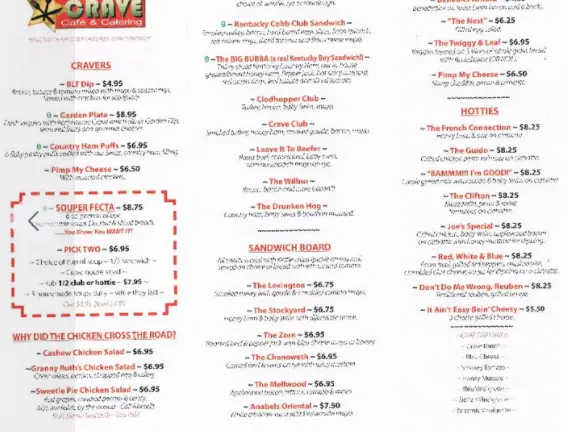 Crave Cafe Food Truck Menu