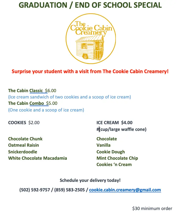 The Cookie Cabin Food Truck Menu